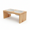 Handcrafted Elevated Wooden Feeding Station (with Ceramic Bowls)